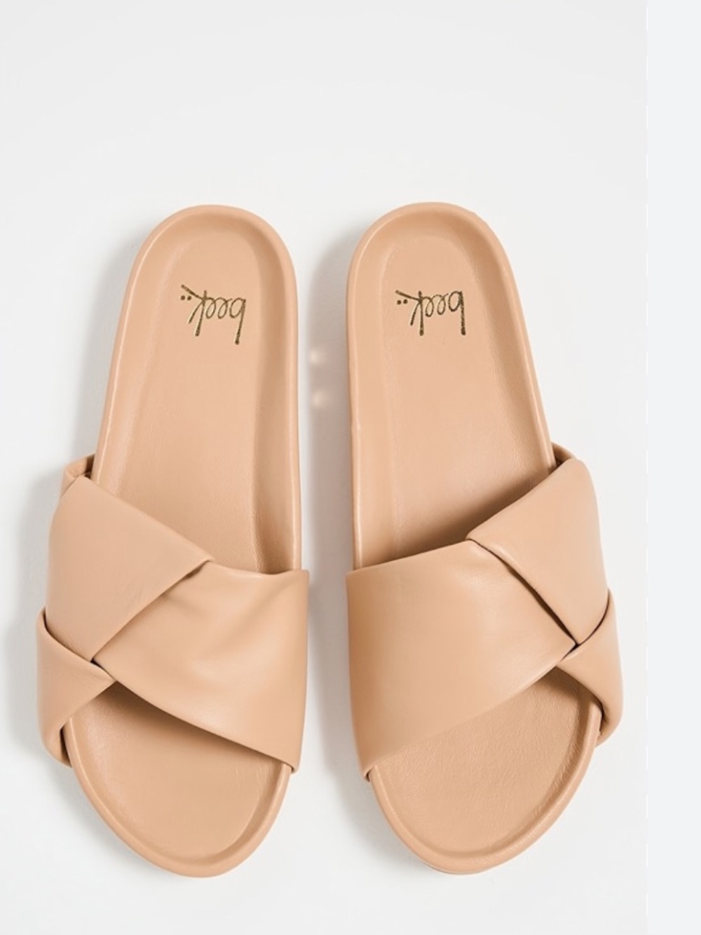 Beek Tori Tan Leather Cross-Band Slide Sandals